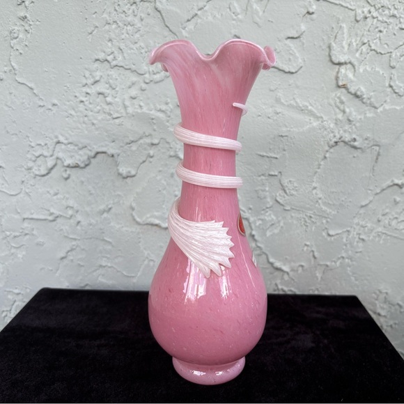 MURANO Vintage Italy Handblown Artglass Ruffled Spiral Twist Vase - Picture 2 of 9